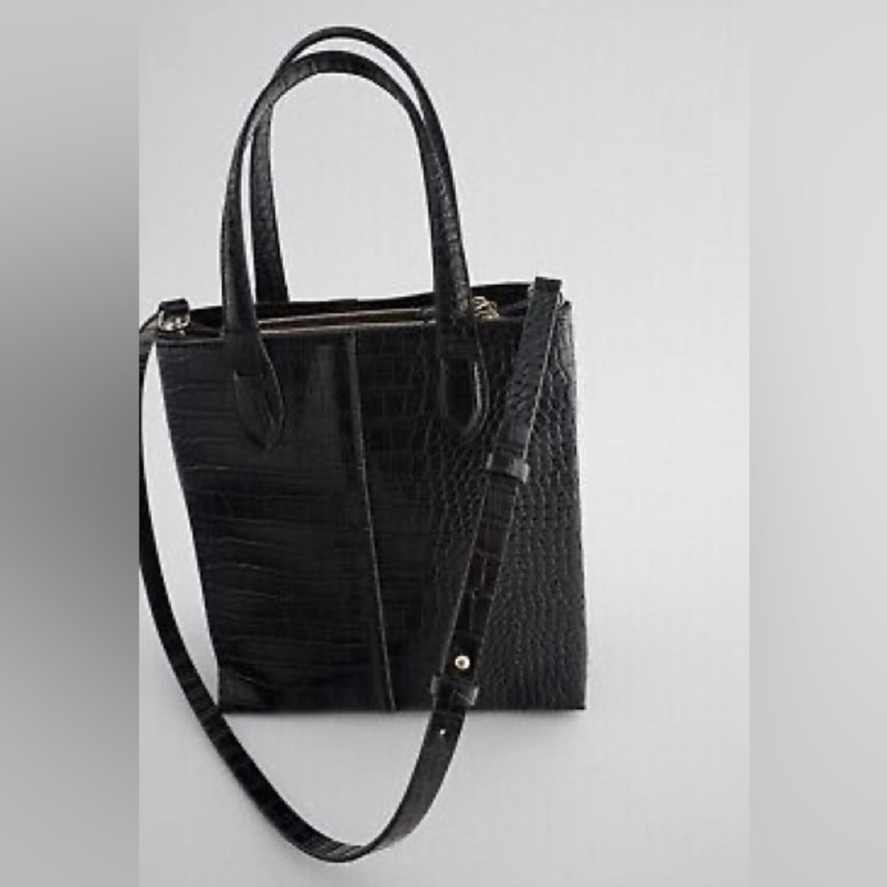 NWT Zara Black Animal Print Crocodile Tote Bag with a crossbody shoulder strap